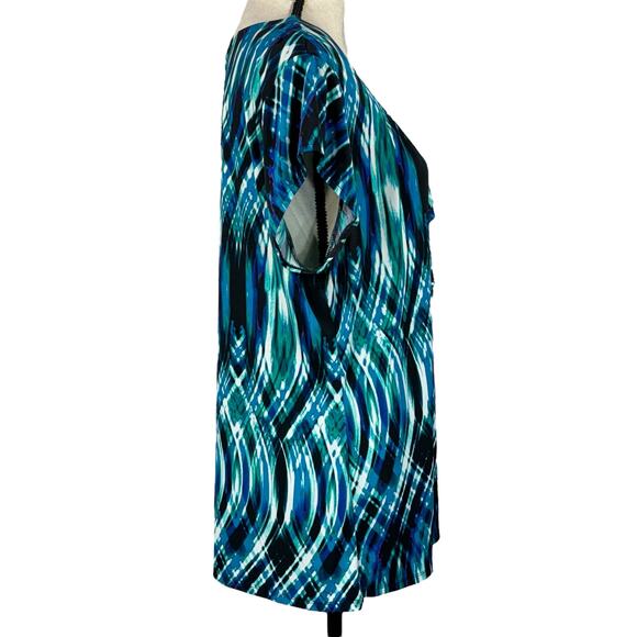 Worthington 1X-Large Top Cap Sleeves Stretch Ruffled Scoop Neck Abstract Multi - Picture 3 of 7